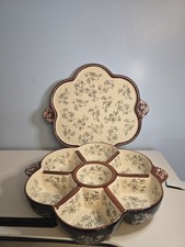 Temp-Tations Black Floral Lace Appetizer Veggie Chip & Dip Platter Tray Dish Lid picture