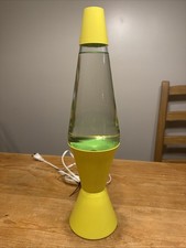 Vintage Lava Lite Lava Lamp Yellow Base Clear Liquid Green Wax 1999 16” Tall picture