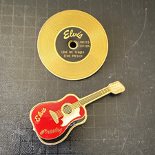 Elvis Presley Limited Edition Pinback Set Lot of 2 - Record & Guitar, Music picture