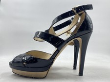 Jimmy Choo Black Patent Leather Strappy Platform Peep Toe Heels Size 39.5 picture