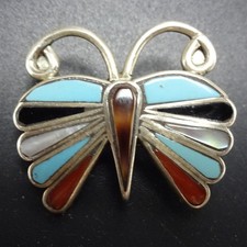 Vintage Emma Edaakie ZUNI Multi-Stone INLAY Sterling Silver BUTTERFLY PIN/PDT picture