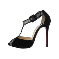 Christian Louboutin Voile 120 Black Lace Peep Toe Heels Pumps 39 picture