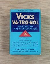 Vintage 1950s Vicks Va-Tro-Nol Nasal Medication Bottle Dropper Original Box picture