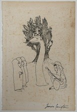 Leonora Carrington (Handmade) Drawing On Old Paper Signed & Stamped, Vtg art picture