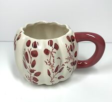 Anthropologie Floral Pumpkin Mug With Red Floral Inlay 20oz Handpainted EUC picture