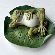Vintage 1980s Japan Harvey Knox Porcelain Sleeping Frog On Lily Pad Figurine picture