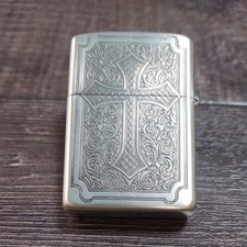 ZIPPO Armor Sterling Silver 925 Double Sided Cross Arabesque Scroll Lighter picture