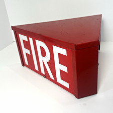 VTG FIRE Red Metal Corner Fire Alarm Horn/Bell Enclosure Box w/ FIRE Lettering picture