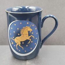 Vintage Otagiri Unicorn Stars Coffee Mug Navy Blue Gold Metallic Tea Cup picture
