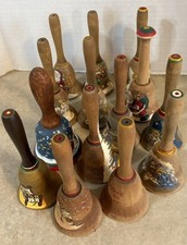 Vintage Hand Painted Wooden  4.5”Christmas,holiday,nativity Bells, lot Of 14 picture