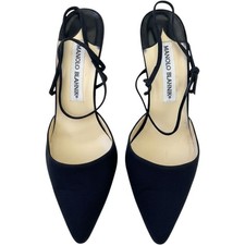 Manolo Blahnik Navy Blue Satin Pointed Toe Strappy Slingback Stiletto Heels picture