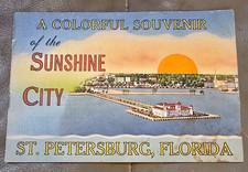 vintage Colorful Photo Souvenir Booklet w/ Map, St. Petersburg Florida  picture