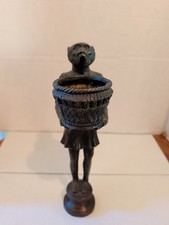 Vintage Chinese Bronze Monkey Servant Statue Figure Basket Incense Burner 11.5