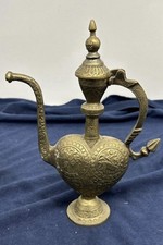 Vintage Ottoman Style Brass Ewer Pitcher With Handle, Lid Opens picture