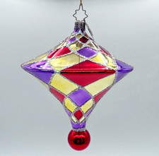 Christopher Radko Tiffany Bright Harlequin Ornament - top/spinner Rare picture