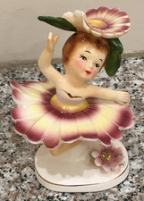 Rare Vintage 1957 Geo Z Lefton Yellow & Purple Flower Ballerina Girl 595 picture