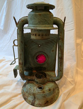 Antique Railroad Kerosene Signal Lantern – Red Glass Lens – 12