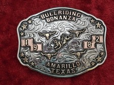 X~Treme Bull Riding☆1982☆RODEO CHAMPION TROPHY BUCKLE☆Amarillo Texas☆Rare☆426 picture