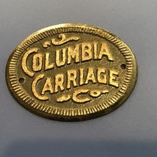 Antique Columbia Carriage Company Cast Iron Maker Sign/Tag/Plate/Plaque picture