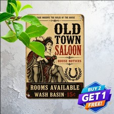 Vintage Western Saloon Sign Rustic Cowboy Bar Tavern Metal Tin Wall Plaque picture