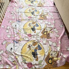 VINTAGE Disney Beauty and the Beast Flat Bed Sheet Twin 1990's PINK picture