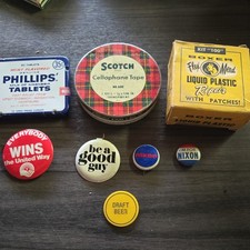 Vintage Old Advertising Items  Tins, Badges, Box picture