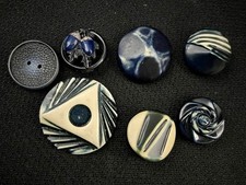 Vintage Buffed Buttons Dark Blue And Cream Acorns Abstract Design picture