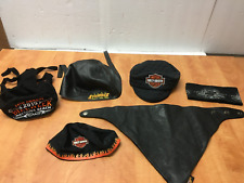 HARLEY-DAVIDSON Skull Cap Hats Neck Guard Leather Lot of 6 (4 Harley 2 not) S/M picture
