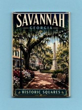 SAVANNAH GEORGIA TRAVEL POSTER *2X3 FRIDGE MAGNET* HISTORIC SQUARES BEAUTIFUL GA picture