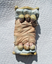 Antique German Porcelain Fairing Trinket Box Victorian Figurine Box 6 In a Bed picture