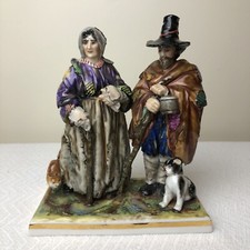 VTG GERMAN DRESDEN OLDEST VOLKSTEDT PORCELAIN BEGGAR PEASANT MAN WOMAN & DOG CAT picture