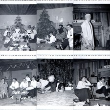 x6 LOT c1950s Christmas Family Gathering Snapshot Photos Tree Gifts TV Fireplace picture