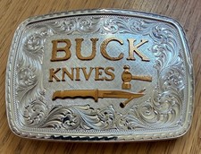 STUNNING BUCK KNIFE STERLING SILVER BELT BUCKLE NEVER USED  SMRT2 picture