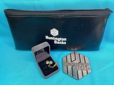 Vintage Lot 1970s HUNTINGTON BANKS Deposit Bag Paperweight Tie Tack 1/20 12K G.F picture