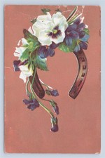 1908 Vintage Postcard - Lucky Horseshoe With Flowers picture