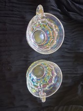 3 Vintage 1960s Federal Glass Iridescent Yorktown Punch Cup Thumbprint picture