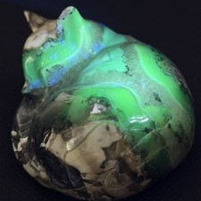 1.87LB Natural Volcano Agate Sleeping Cat Statue Healing Crystal Decor UV Glow picture