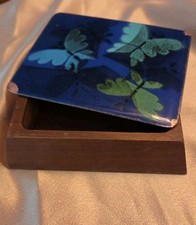 MCM Ernest Sohn Butterfly Enamel Top Trinket Box Vintage  picture