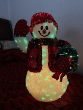 VTG 2002 Avon 15” Fiber Optics Snowman Red Vest Pom Pom Hat Mittens Figure Works picture
