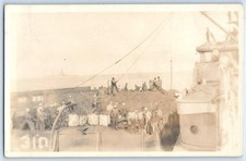 c1910's Coaling US Navy Ship Sailors #2 RPPC Photo Antique Unposted Postcard picture
