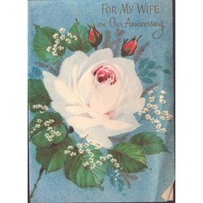 Vintage 1968 Norcross Anniversary Greeting Card Wife White Rose Used picture