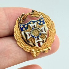 Vintage 10K Gold Filled Veterans of Foreign Wars Ladies Auxiliary Enamel Pin picture