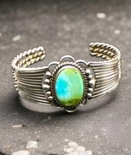 Navajo Silver Bracelet Antique Native American Turquoise Old Pawn Cuff 1920 picture