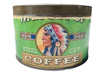 VINTAGE VERY RARE 1 POUND WAK EM UP COFFEE TIN CAN WITH INDIAN CHIEF DULUTH, MN picture