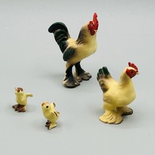 Hagen Renaker Miniature CHICKENS Rooster, Hen with 2 Chicks VINTAGE 1960s-70s picture