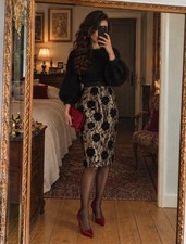 Vintage ESCADA Margaretha Ley 1980s Silk Gold Floral Brocade Skirt UK 8 picture