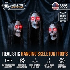 Scary Hanging Ghost Skull Long Hair Glowing Eyes Terror Halloween Haunted Decor picture