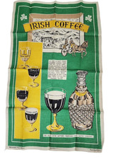 Vintage Dunmoy Pure Irish Linen Tea Towel Irish Coffee Whiskey Pub NOS 31x19 picture