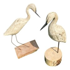 Pair Of Vintage Egrets Hand Carved From War Eagle, Ark. Folk Art Coastal Decor picture