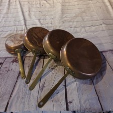 Vintage Set Of 4 Graduating Copper Brass Frying Pans Mid-century Portugal/France picture